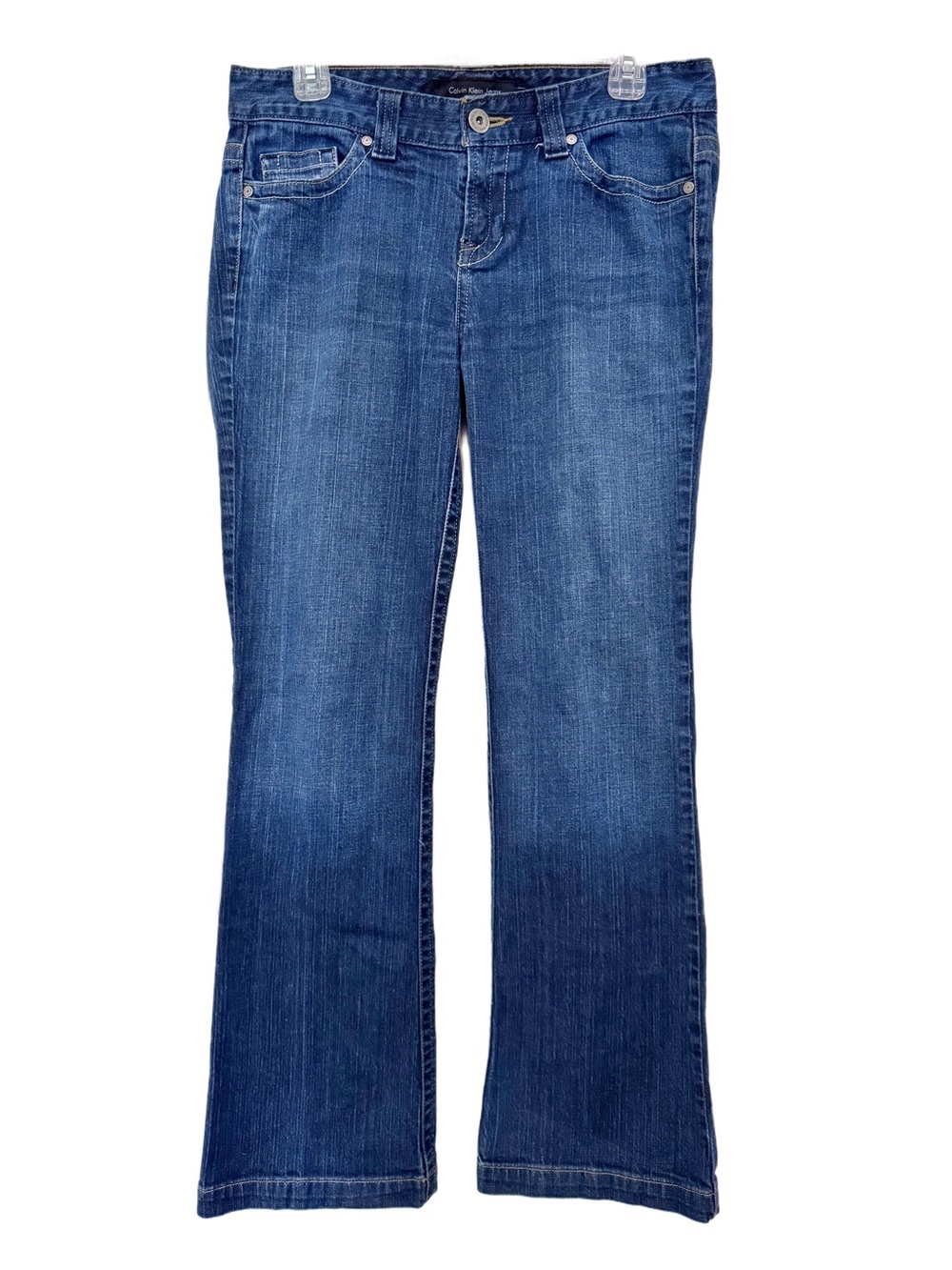 Calvin Klein Modern Flare Womens 8 Medium Wash Embroidered 5 Pocket Denim Jeans